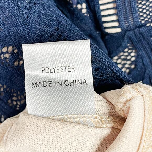 Blossom Cross Open Back Lace Romper Size 6 Navy Blue Playsuit Sleeveless V Neck - Picture 9 of 10